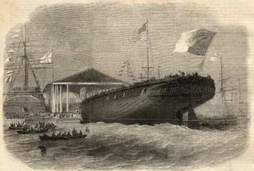 Lanzamiento de la corbeta portuguesa “Sagres” en Limehouse (Londres). Grabado en “The Illustrated London News” del 5 de junio de 1858.