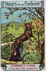 Le Fox et le Bouc - Fábulas de Jean de La Fontaine (1621-95) - Cromolitografía de finales del siglo XIX. Colección privada.