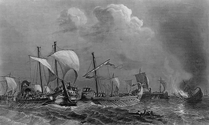 El combate de Salamina y la derrota de Jerjes, siglo V. en “Histoire generale de la marine” bajo la dirección de Mr. Van Tenac