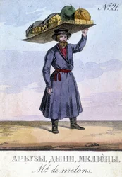 Vendedor de legumbres en Rusia en el siglo XIX.