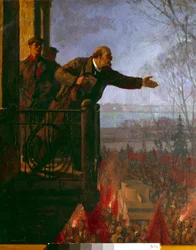Lenin en el balcón de la casa Csechinskaia por la noche, abril de 1917 (óleo sobre lienzo)