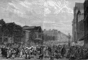 Les Halles centrales en París en 1878