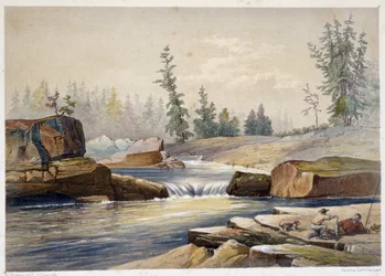 Las cataratas de Papineau - en “Sketches on the nipisaguit a river of New Brunswick in America” de William Hickman, ed. Halifax