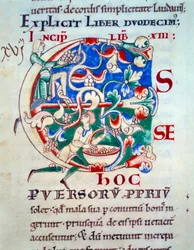 Letra C; una vid de principios del siglo XII. Miniatura de la Edad Media. Manuscrito “Moralia in Job” de la Abadía de Citeaux para el Papa Gregorio I