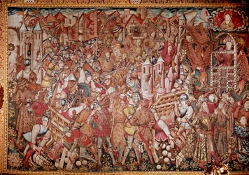 Vida y hazañas de Alejandro Magno (356-323 a.C.), Rey de Macedonia. Tapiz del siglo XV. Roma, Galleria Doria Pamphili