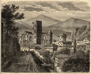 Lodève - Hérault - Francia - grabado en "PATRIE" - DESCRIPCIÓN PICTÓRICA DE FRANCIA EN 6 VOLÚMENES POR LUCIEN HUARD - finales del siglo XIX