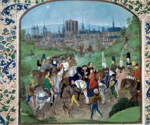 Luis II de Anjou y Yolanda de Aragón saludan al que será su yerno, luego Carlos VII