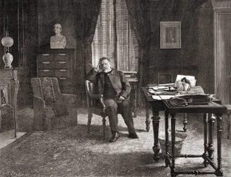 Louis Pasteur en su oficina en el instituto. Grabado del siglo XIX