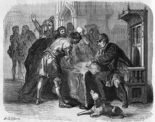 Luis XI, rey de Francia, enterándose de la muerte de Carlos el Temerario el 7 de enero de 1477. Grabado del siglo XIX