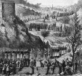 Lourdes 1864: la procesión a la cueva para la inauguración de la estatua de María Inmaculada