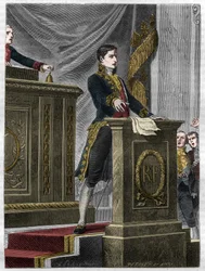 Lucien Bonaparte, político francés, hablando en la Asamblea Nacional sobre la ley para crear la Legión de Honor, París