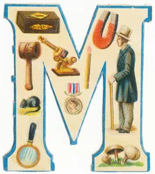 M: cerillas, imán, mazo, microscopio, ratón, medalla, hombre, lupa, setas