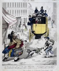 Hombre presionando el ómnibus. Caricatura hecha alrededor de 1840