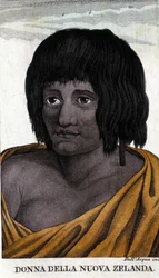 Mujer maorí de Nueva Zelanda. Grabado de principios del siglo XIX.
