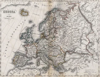 Mapa de Europa. Segunda mitad del siglo XIX. Atlas italiano. Stabilimento Civelli. Milán.