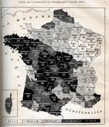 Mapa de la ignorancia en Francia en 1865