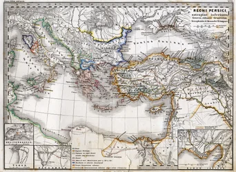 Mapa del Imperio Persa durante el reinado de Alejandro Magno. Atlas de 1865