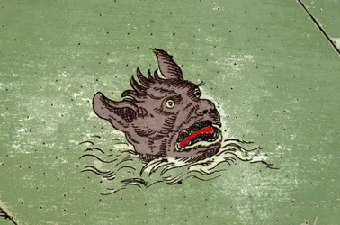 Monstruo marino con cabeza de demonio. (detalle) de un mapa del atlas de Urbano Monte