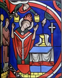Mass. College símil de una vidriera de la catedral de Le Mans. Trazado del siglo XIX.