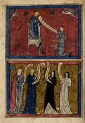 Hombres y mujeres heridos por el Dios del Amor de "Le Roman de la Rose".
