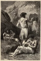 Hombres en la edad de piedra - Hombres en la edad de piedra - grabado del siglo XIX