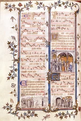 Misal de San Denis, circa 1350. Miniatura que representa a Clotario y Dagoberto