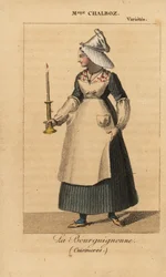 Mlle Fanny Chalboz como La Bourguignonne en la obra Cuisinieres de Nicholas Brazier en el Theatre des Varietes