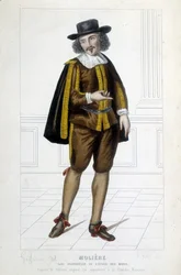 Molière en el papel de Sganarelle en la obra "La escuela de los maridos"