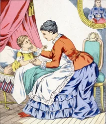 Mamá cantando una nana a su hijo para dormir