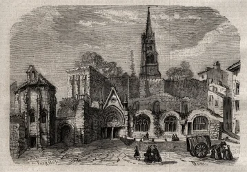 Iglesia monolítica en Saint-Emilion - Iglesia monolítica de Saint Emilion en Gironda - grabado en Dictionnaire populaire illustrious - 1864 - por Joseph Decembre y Edmond Allonier