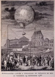 Montgolfiera lanzada en Versalles, en presencia del Rey (Luis XVI), viernes 19/09/1783 - en “Los Contemporáneos”