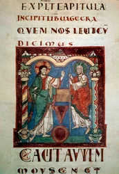 Mes antes de Dios. Página iluminada del tropair de Saint Martial de Limoges. Principios del siglo XI