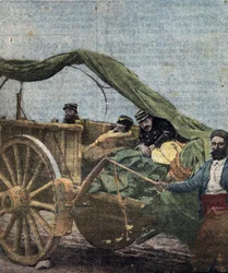 Moroccan Campaign: officers français blesses transported to the hospital, June 1912 (Conquista francesa de Marruecos: soldados franceses heridos junio 1912) Ilustración de "Le pelerin" 14/07/1912 Collection privee