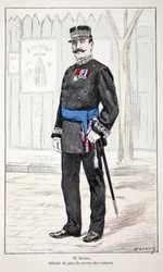 Sr. Roudil, oficial de paz del servicio de coches. Ilustración de “Histoire du corps des gardiens de la paix”