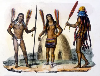 Indios Mundrucu y Jívaros en Ecuador. Grabado 1846-48