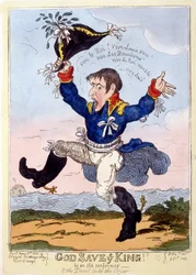 Napoleón I canta “Vive le roi” para el advenimiento de Luis XVIII - en “Napoleón I”, colección de caricaturas