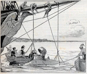 Napoleón escapando de la isla de Santa Helena en un submarino - ilustración para la novela de Emile Cyprien Driant (1855-1916), “La fuga del Emperador”
