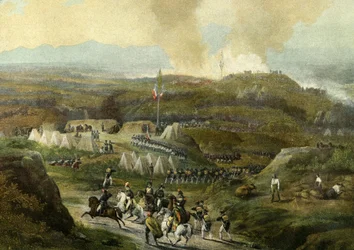 Campaña napoleónica de 1793: reanudación del Campamento de Peyrestortes, Armee des Pyrenees Orientales el 18 de septiembre de 1793. Grabado 1868