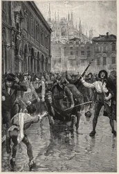 La abdicación de Napoleón provoca disturbios en Milán, y Giuseppe Prina, el impopular ministro de finanzas, es arrastrado por las calles y finalmente asesinado por la multitud en la Piazza San Fedele en Milán, 20 de abril