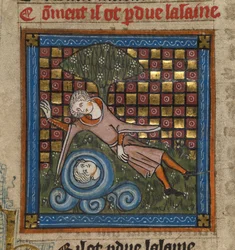 Narciso admirando su reflejo en una fuente, de "Le Roman de la Rose", c.1340 (miniatura)