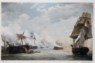 Batalla naval entre el barco francés "Formidable" y los barcos ingleses, el "Cesar", el "Spencer", el "Venerable" y la fragata "Thames" antes de Cádiz el 13 de julio