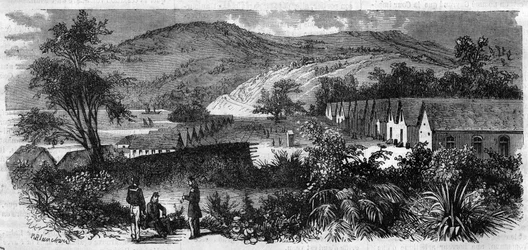 Nueva Caledonia - el penitenciario de la isla Nou - Grabado de 1870