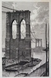 Nueva York: pilares del Puente de Brooklyn en construcción - en "Le Tour du Monde", 2º semestre 1881