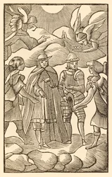 Ahora, ahora mira cómo los santos peregrinos cabalgan, las nubes son sus carros, los ángeles son sus guías de El progreso del peregrino de este mundo al que está por venir de John Bunyan