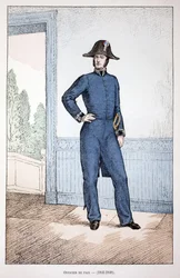 Oficial de Paz (1841-1848). Ilustración de “Histoire du corps des gardiens de la paix” libro publicado bajo los auspicios de Louis Lepine (1846-1933), prefecto de policía de la Seine, por Alfred Rey (1864-?) y Louis Feron (1862-?)