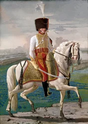 Oficial de los vélites a caballo, cuerpo militar creado en honor del emperador Napoleón I. Principios del siglo XIX. Museo Nazionale di San Martino, Nápoles.