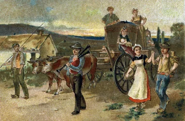 Antigua costumbre celebrada en la región de Borgoña: Fiesta de la cosecha. La última vendimia.