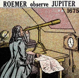 Ole Christensen Romer (Olaus Roemer), astrónomo danés (1644-1710) observa los eclipses de los satélites de Júpiter