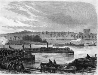 Barcos de vapor omnibus de París, Francia. Grabado en "El Universo Ilustre"