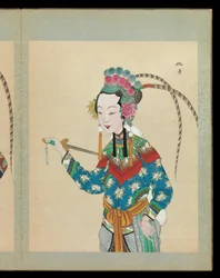 Cien retratos de personajes de la ópera de Pekín, finales del siglo XIX-principios del XX (álbum de cincuenta hojas; tinta, color y oro sobre seda)